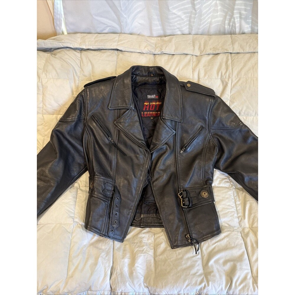 Hot Leathers Studded Black Motorcycle Jacket Zip Out Lining Harley patch Size XL